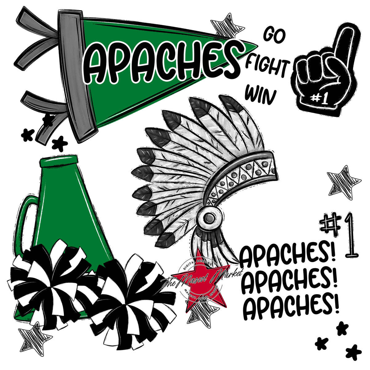 Apaches Mascot Spirit Design 2-Kelly Green
