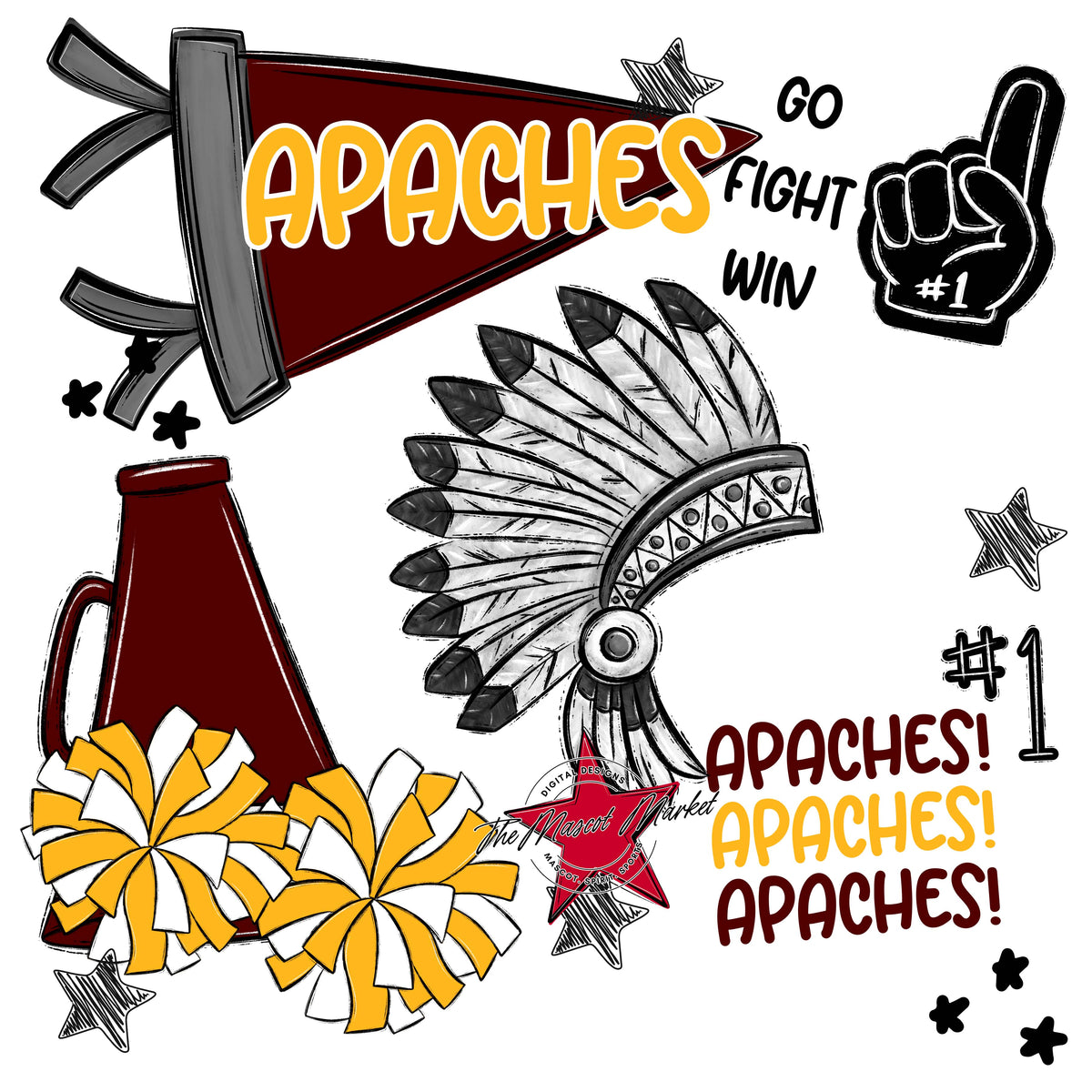 Apaches Mascot Spirit Design 2-Maroon & Yellow