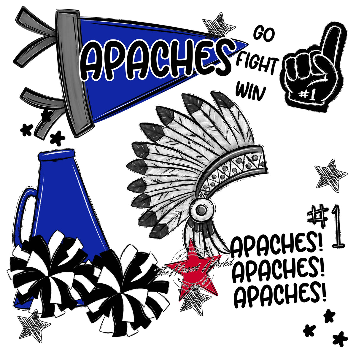 Apaches Mascot Spirit Design 2-Royal Blue