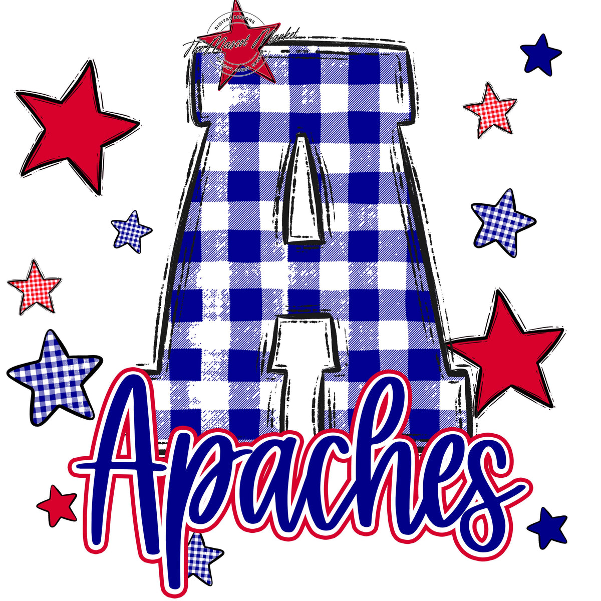 Apaches Plaid Star Design-Blue & Red