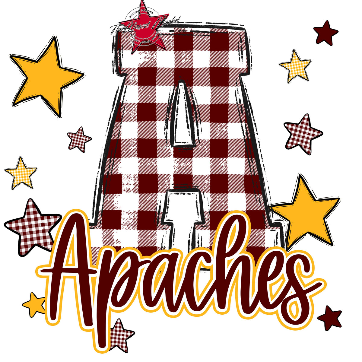 Apaches Plaid Star Design-Maroon & Yellow