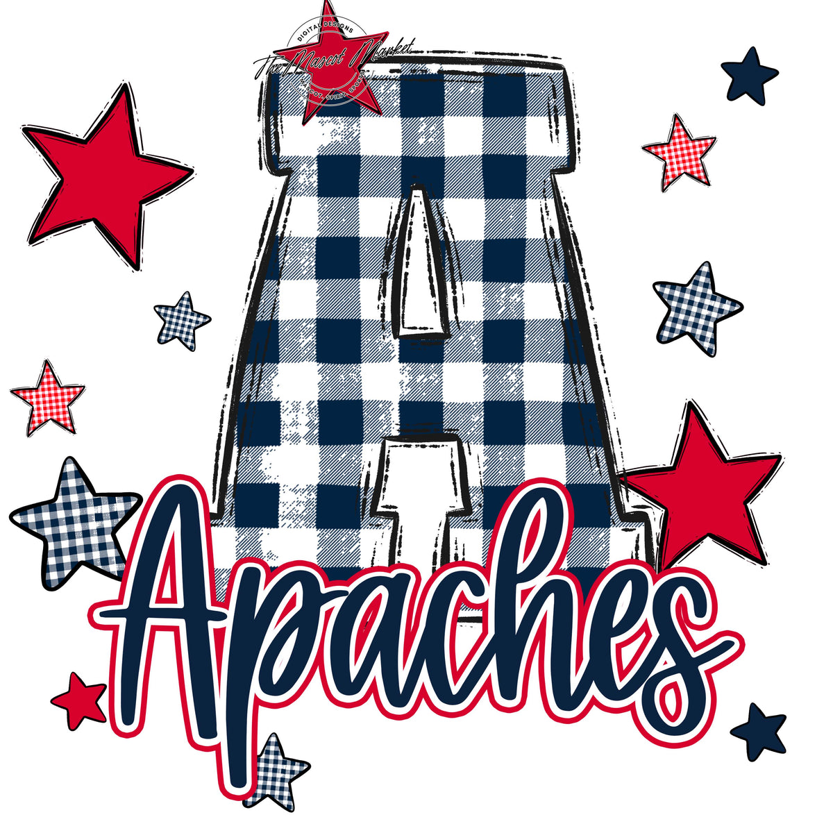 Apaches Plaid Star Design-Navy & Red