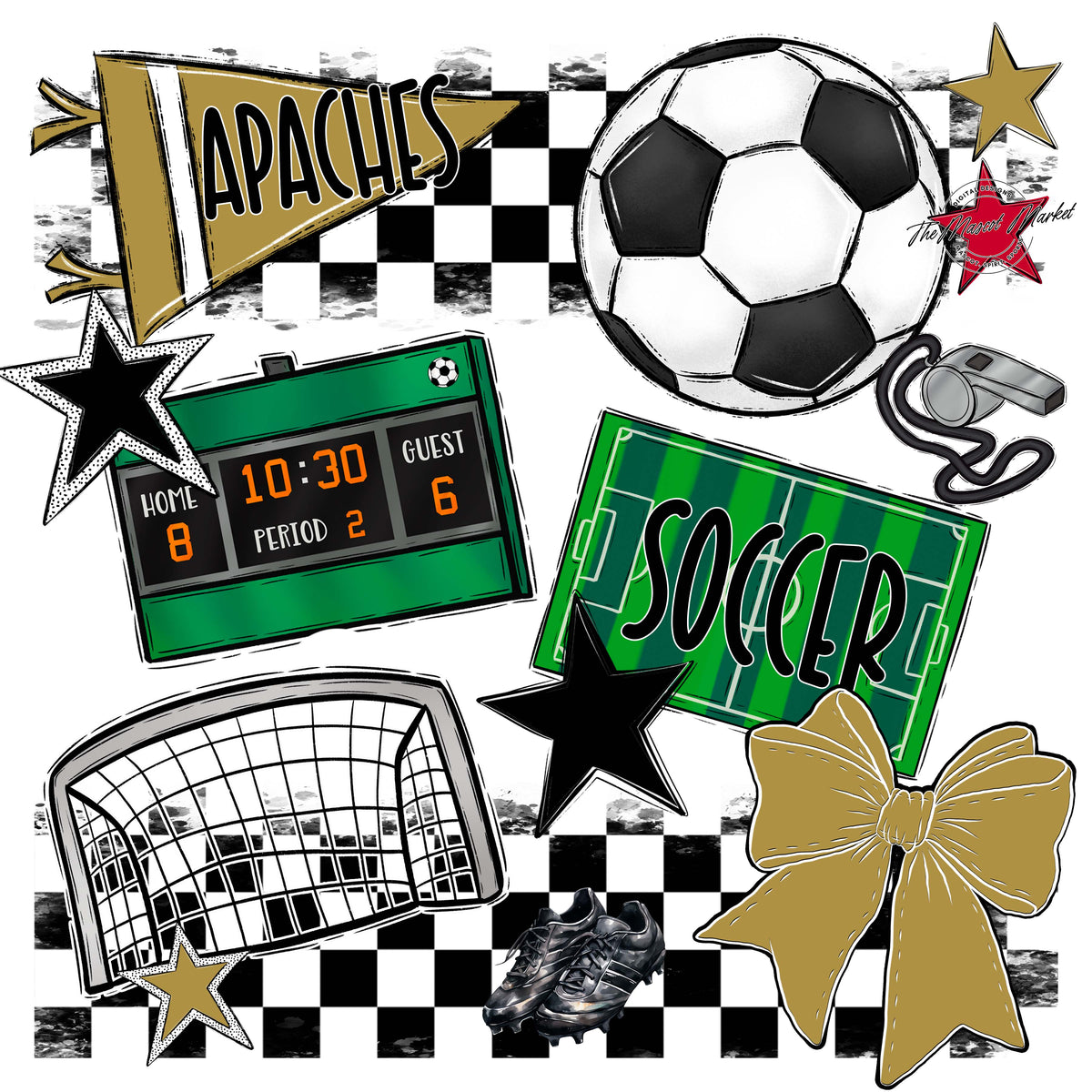 Apaches Soccer Checkers Design-Gold