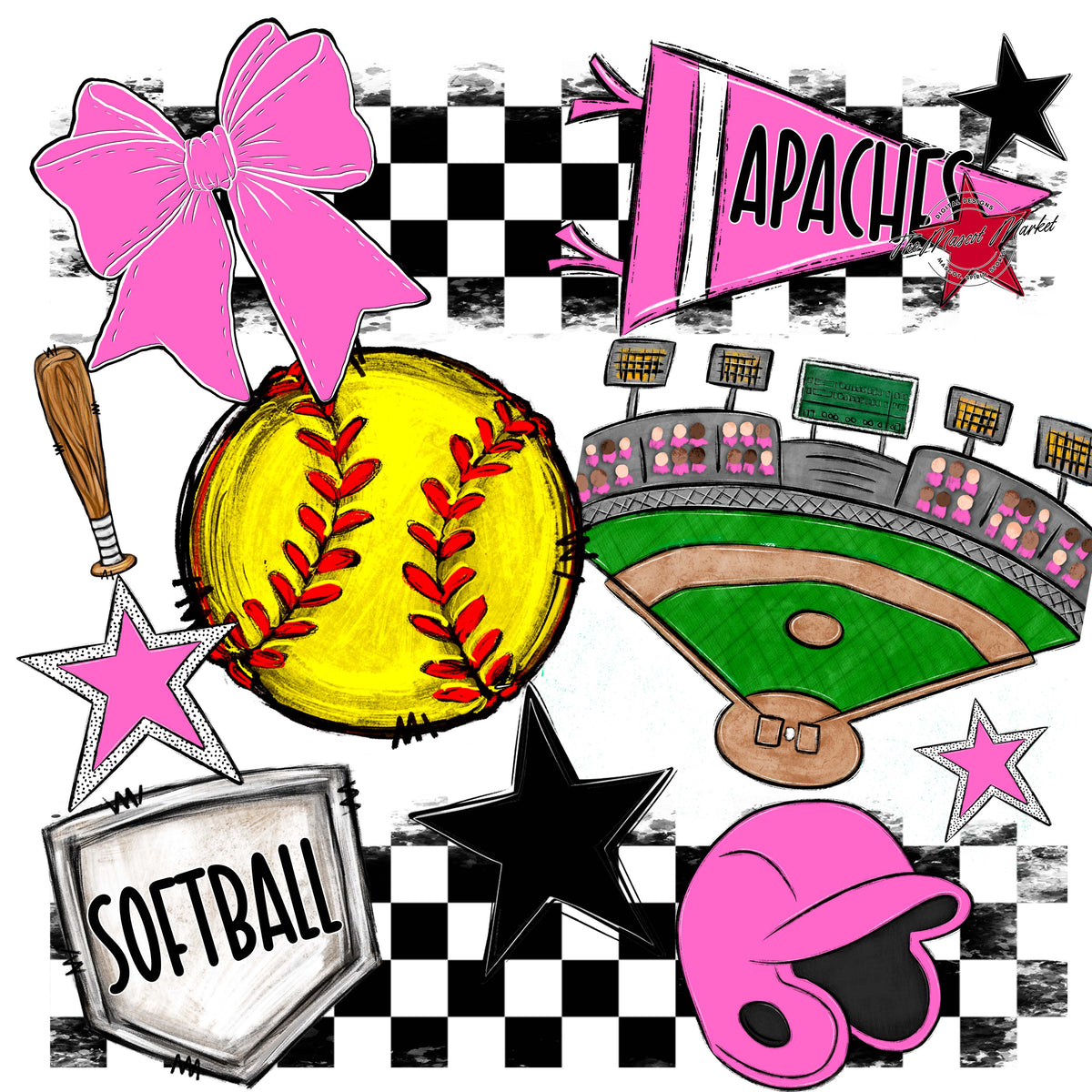 Apaches Softball Checkers Design-Baby Pink