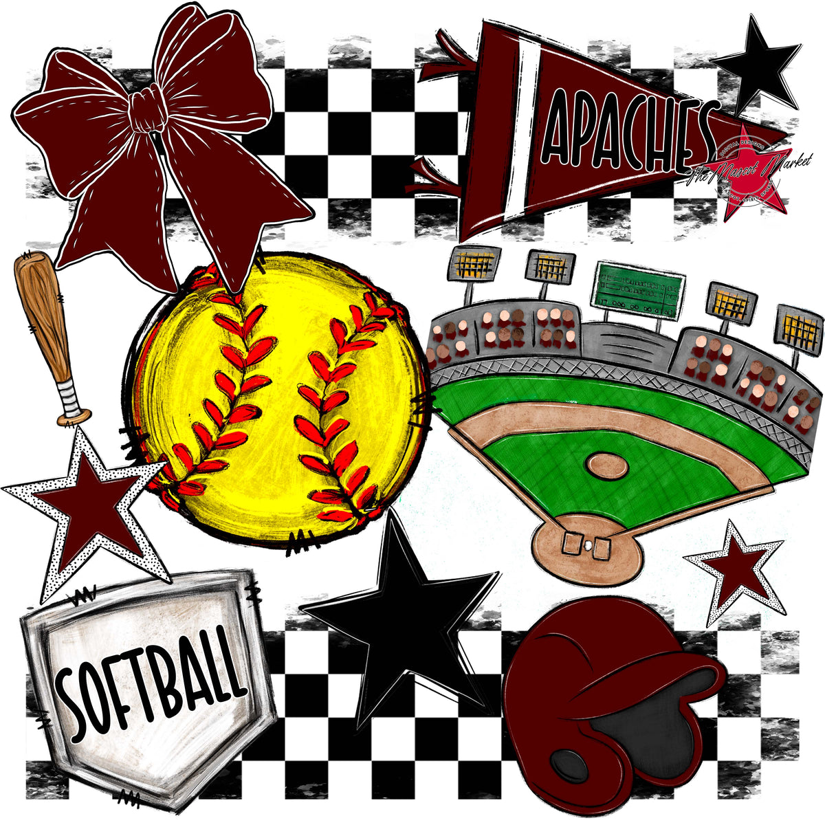 Apaches Softball Checkers Design-Maroon