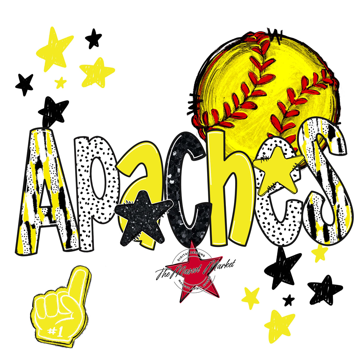 Apaches Softball Scrape-Bright Yellow