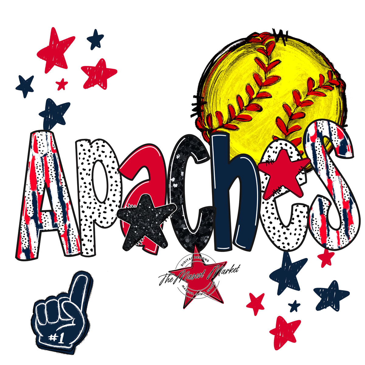 Apaches Softball Scrape-Navy & Red