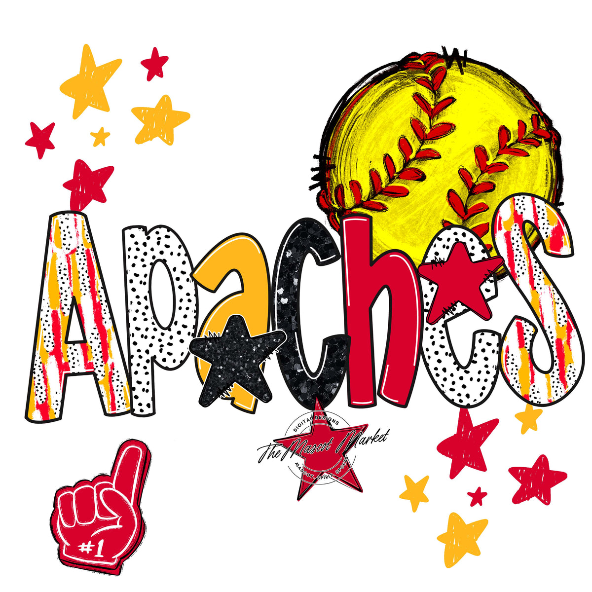Apaches Softball Scrape-Red & Yellow