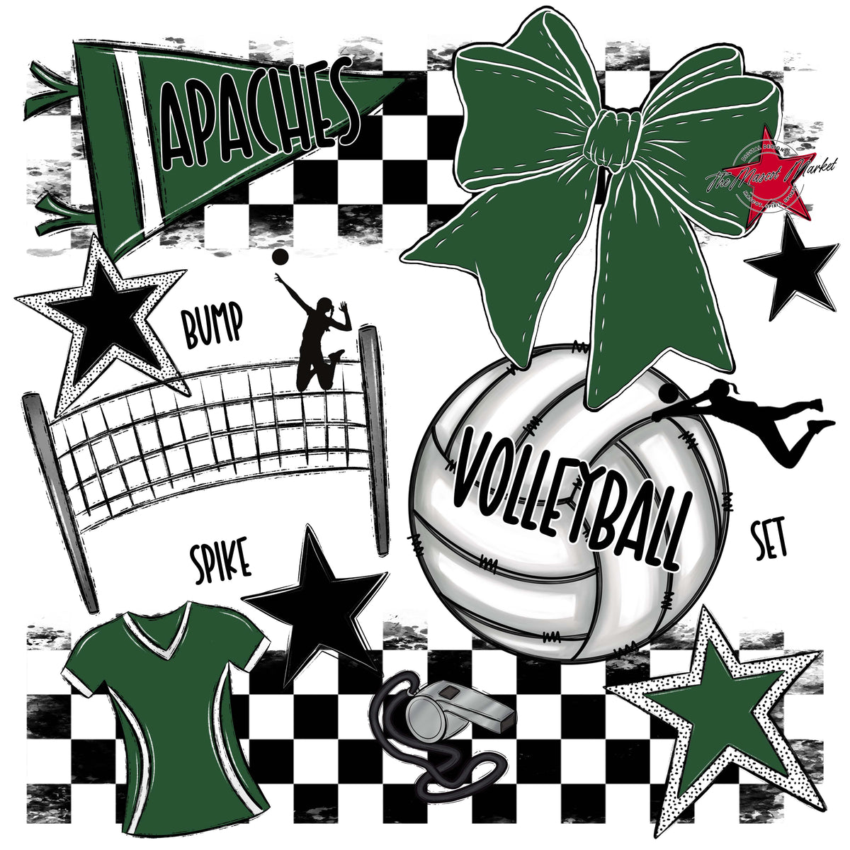 Apaches Volleyball Checkers Design-Green