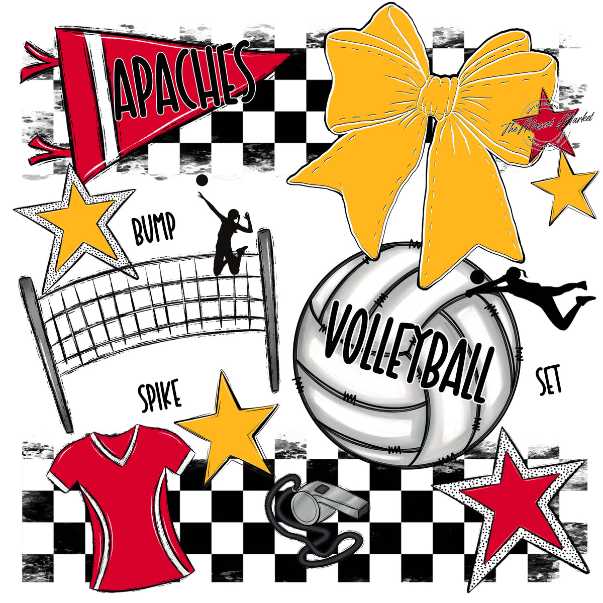 Apaches Volleyball Checkers Design-Red & Yellow