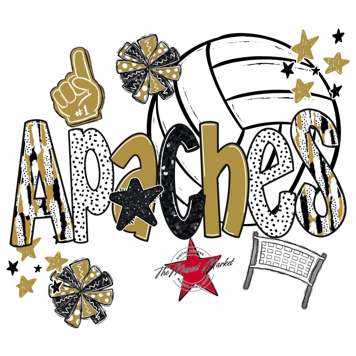 Apaches Volleyball Scrape-Gold