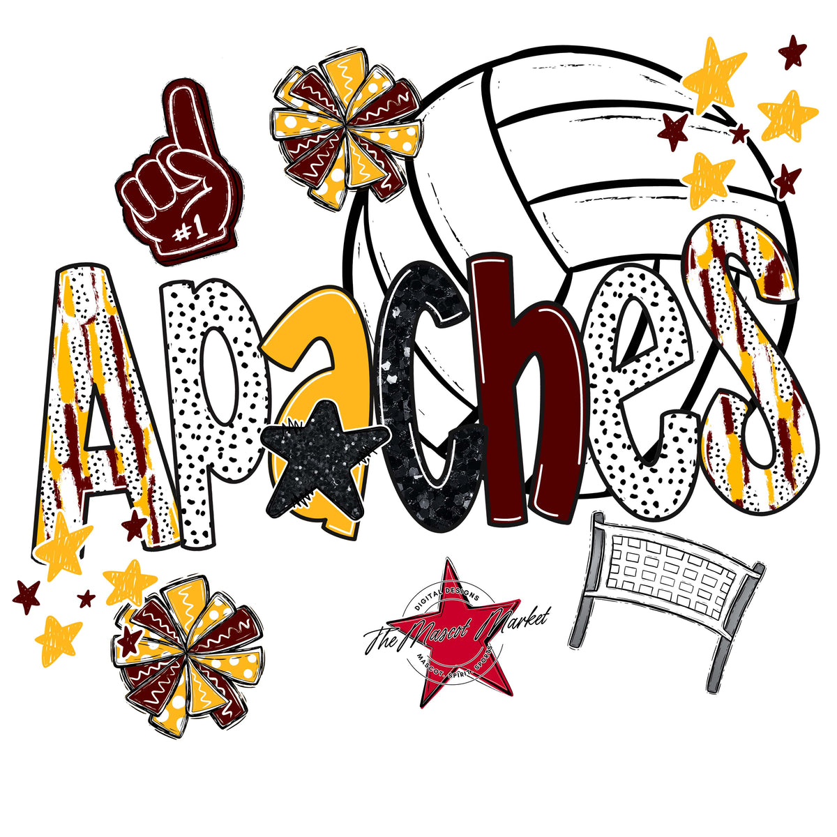 Apaches Volleyball Scrape-Maroon & Yellow