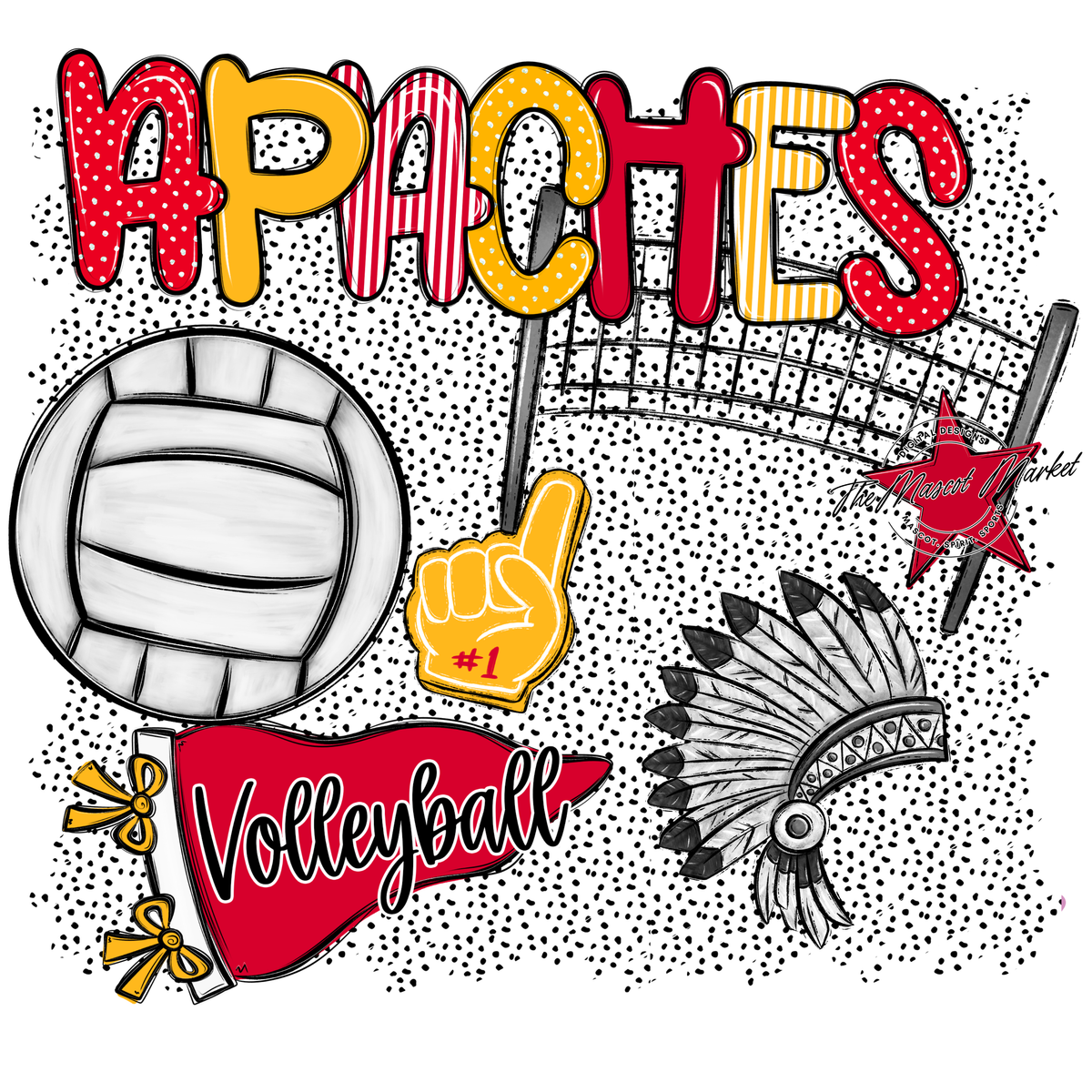 Apaches Volleyball Spirit-Red & Yellow