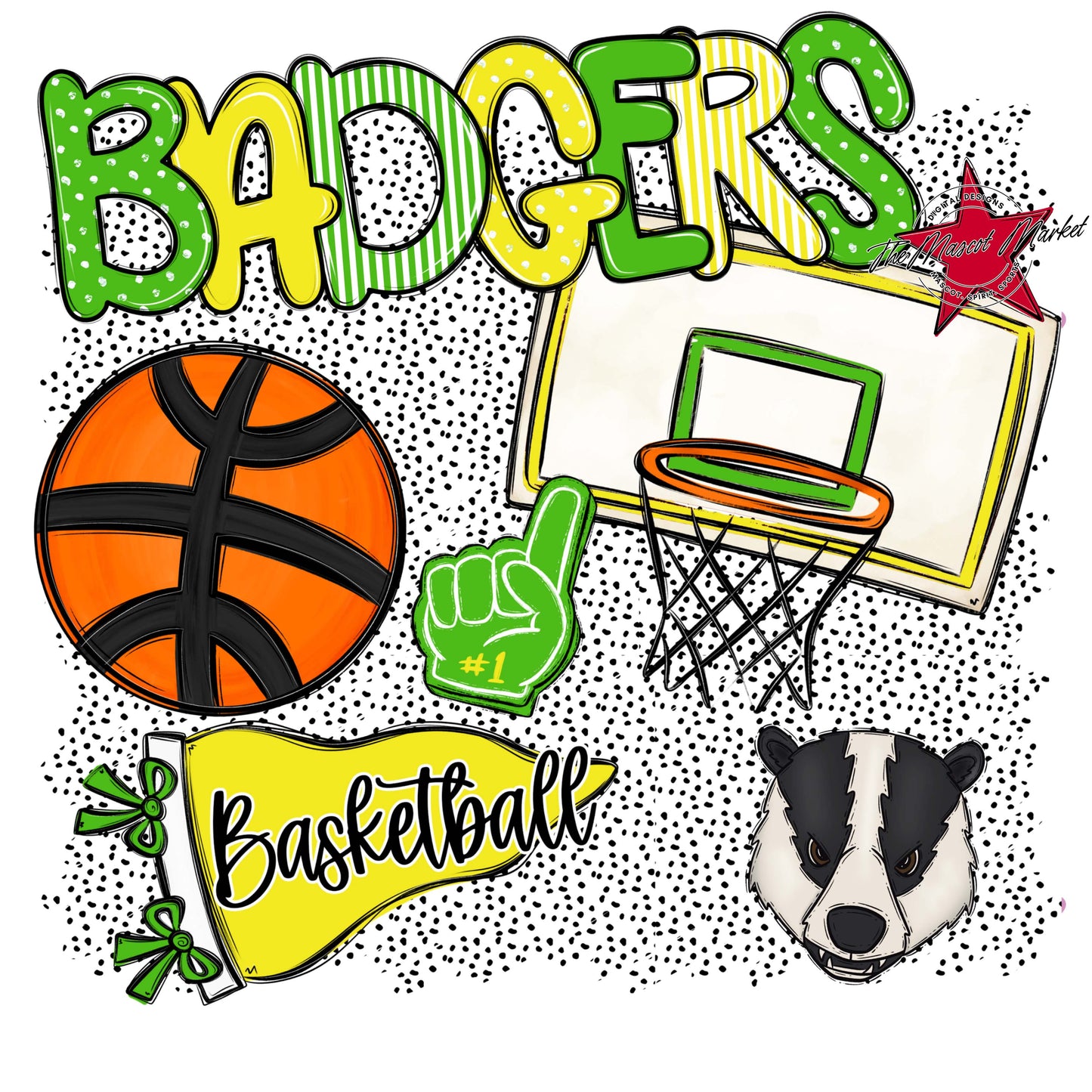 Badgers Basketball Spirit-Bright Green & Bright Yellow
