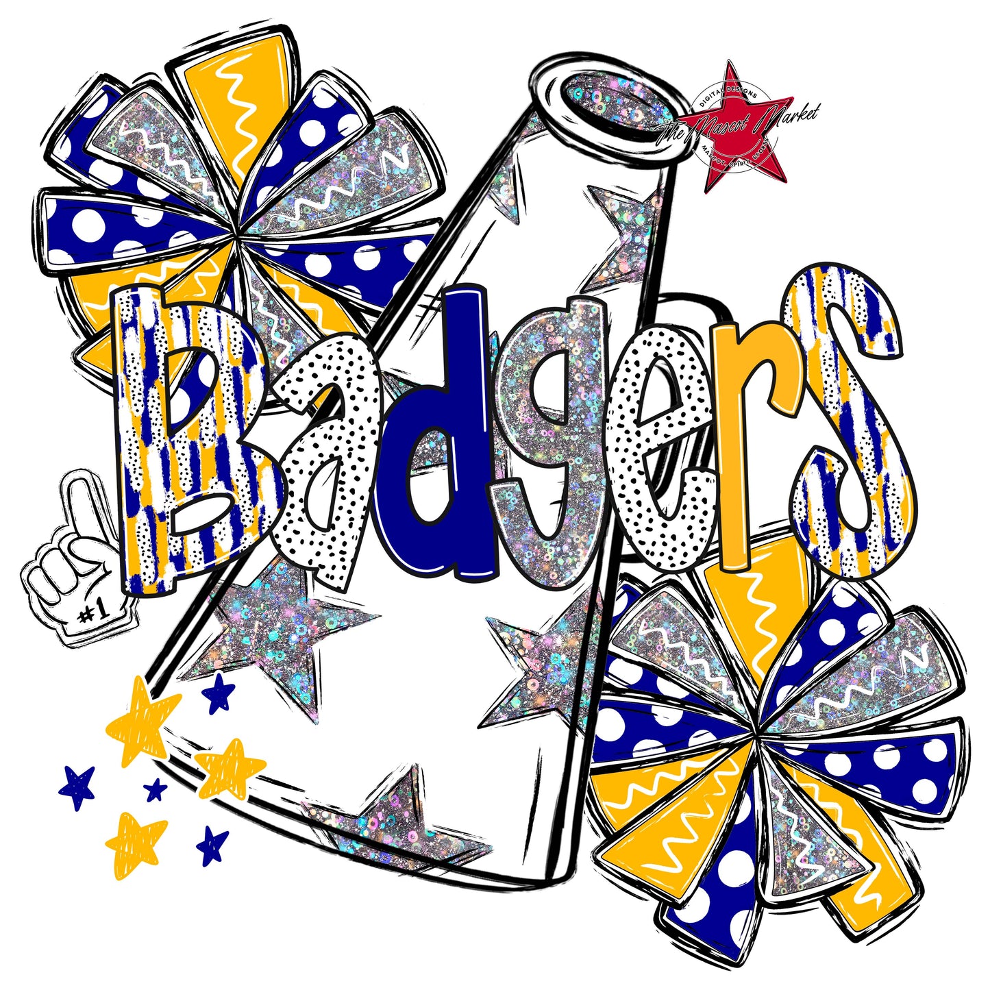 Badgers Cheer Megaphone Scrape-Blue & Yellow