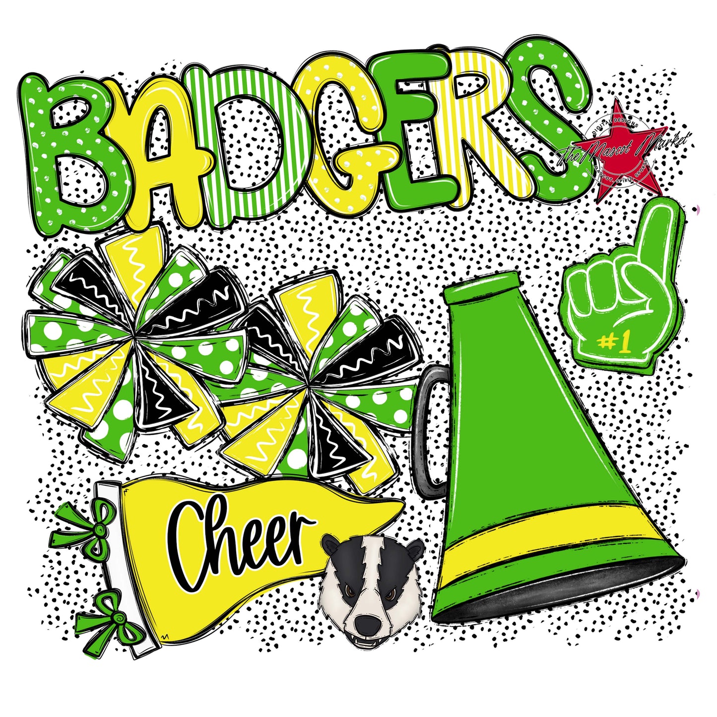 Badgers Cheer Spirit-Bright Green & Bright Yellow