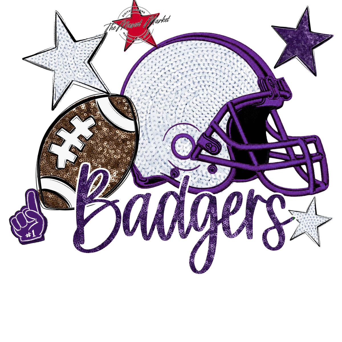 Badgers Football Embroidered Sequins Design-Purple