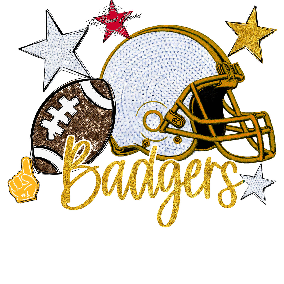 Badgers Football Embroidered Sequins Design-Yellow