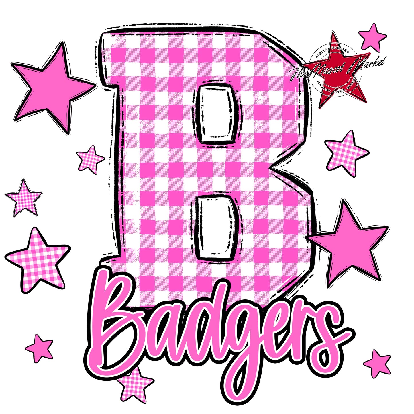 Badgers Plaid Star Design-Baby Pink