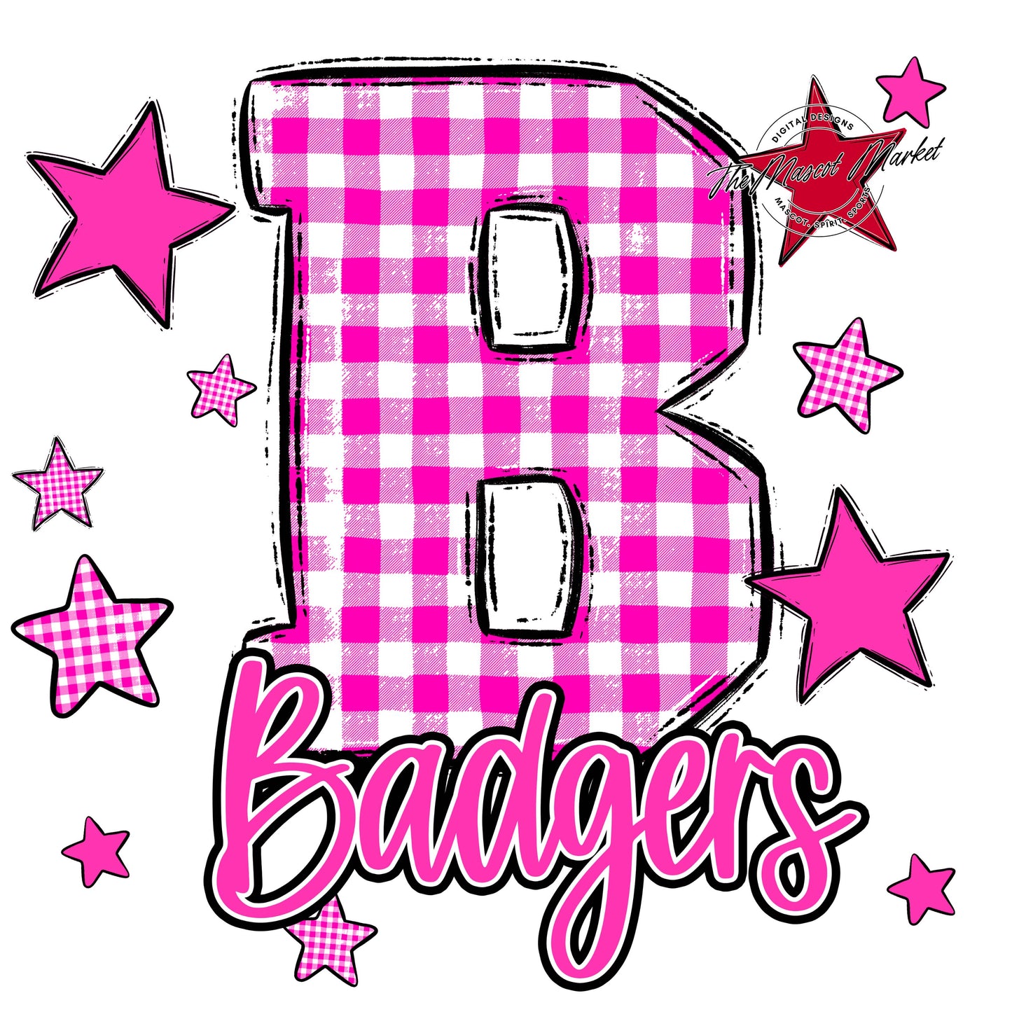 Badgers Plaid Star Design-Pink