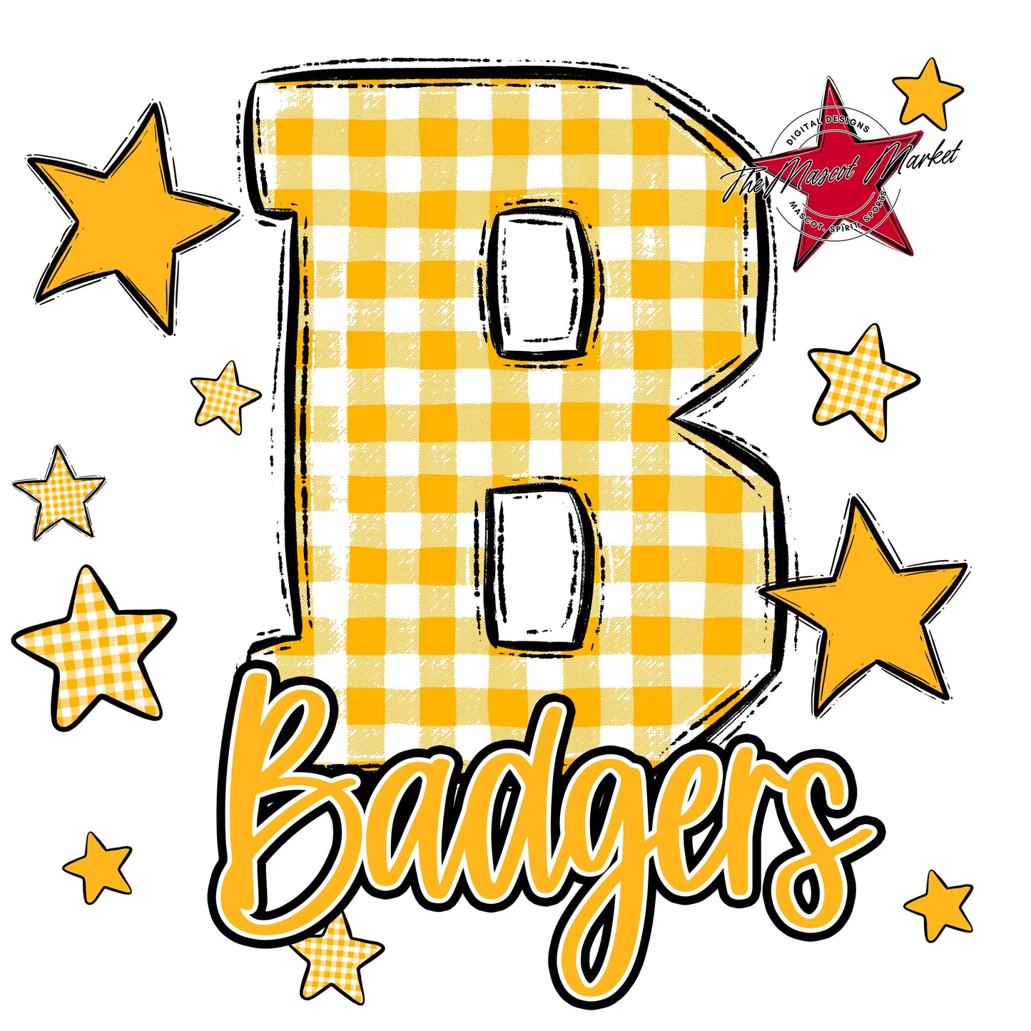 Badgers Plaid Star Design-Yellow