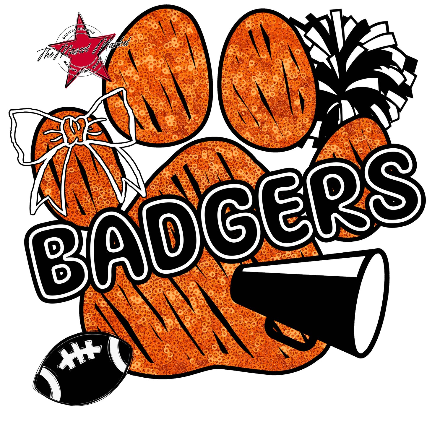 Badgers Sequins Paw Print Design-Orange