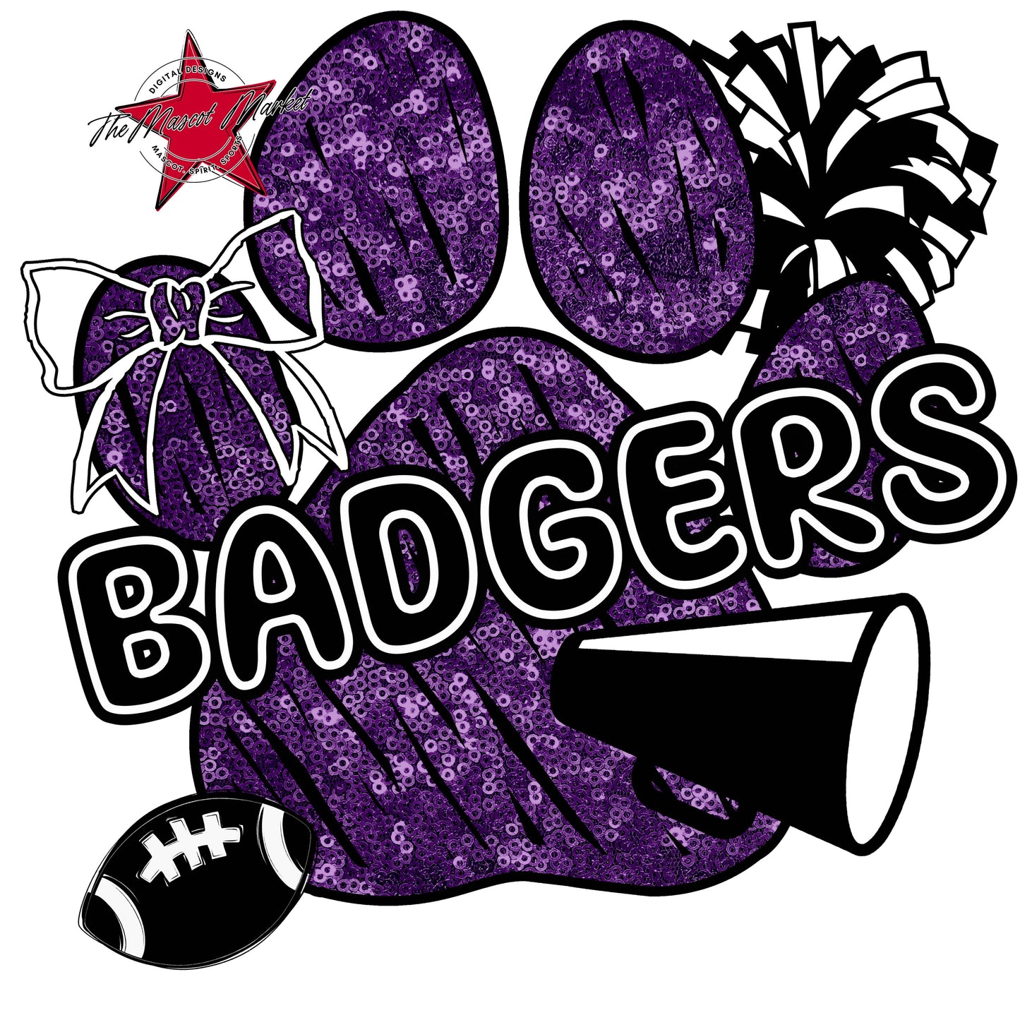 Badgers Sequins Paw Print Design-Purple