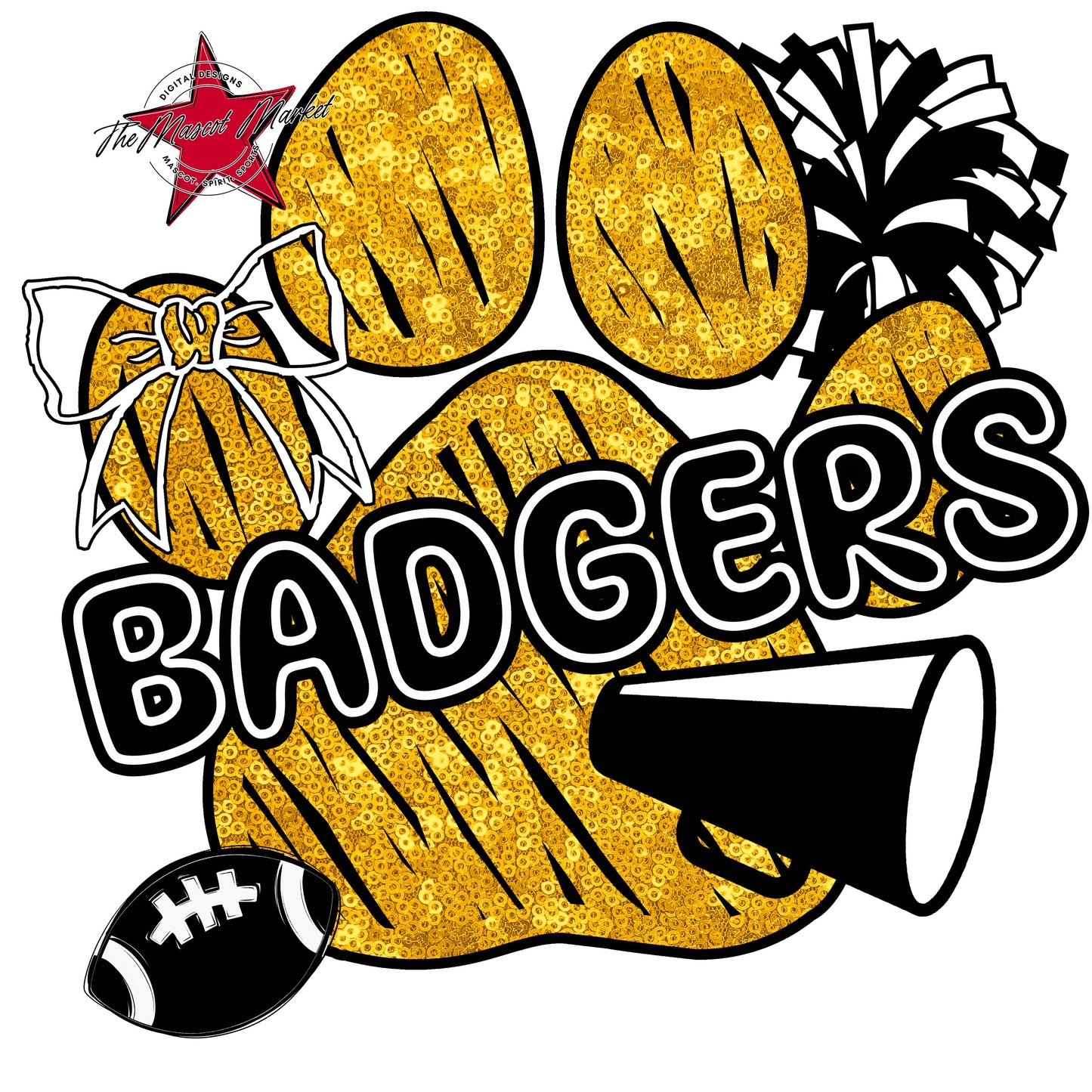 Badgers Sequins Paw Print Design-Yellow