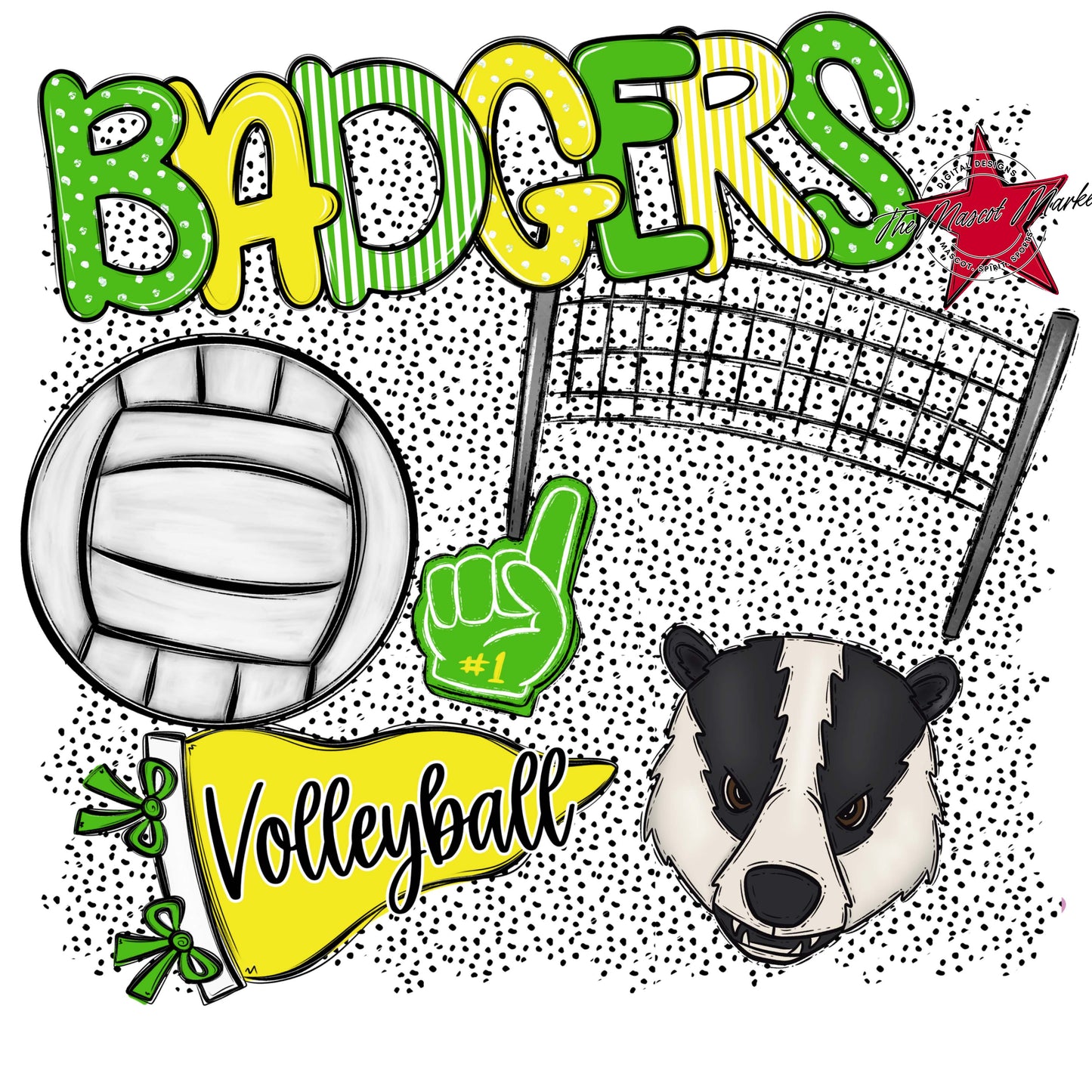 Badgers Volleyball Spirit-Bright Green & Bright Yellow