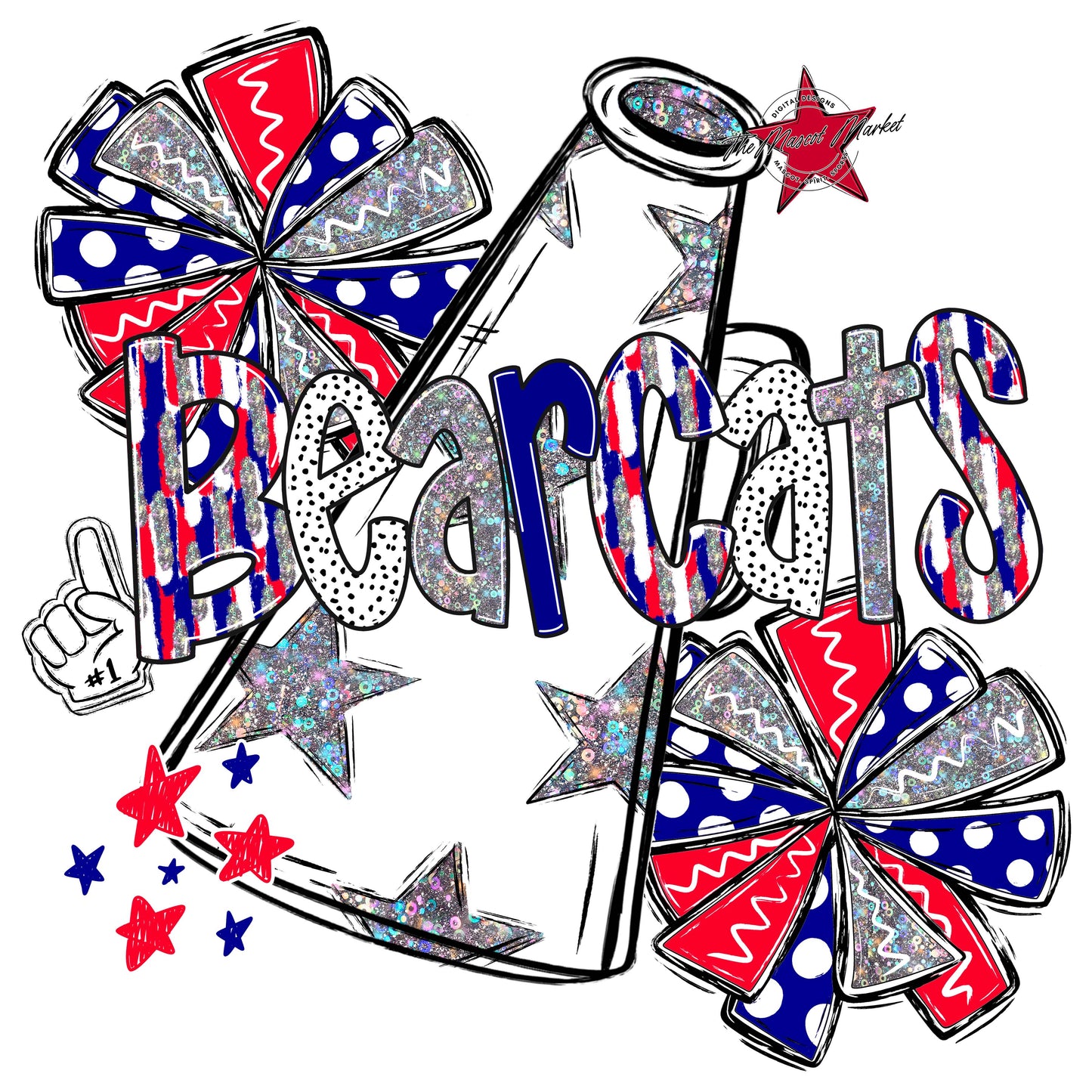 Bearcats Cheer Megaphone Scrape-Blue & Red