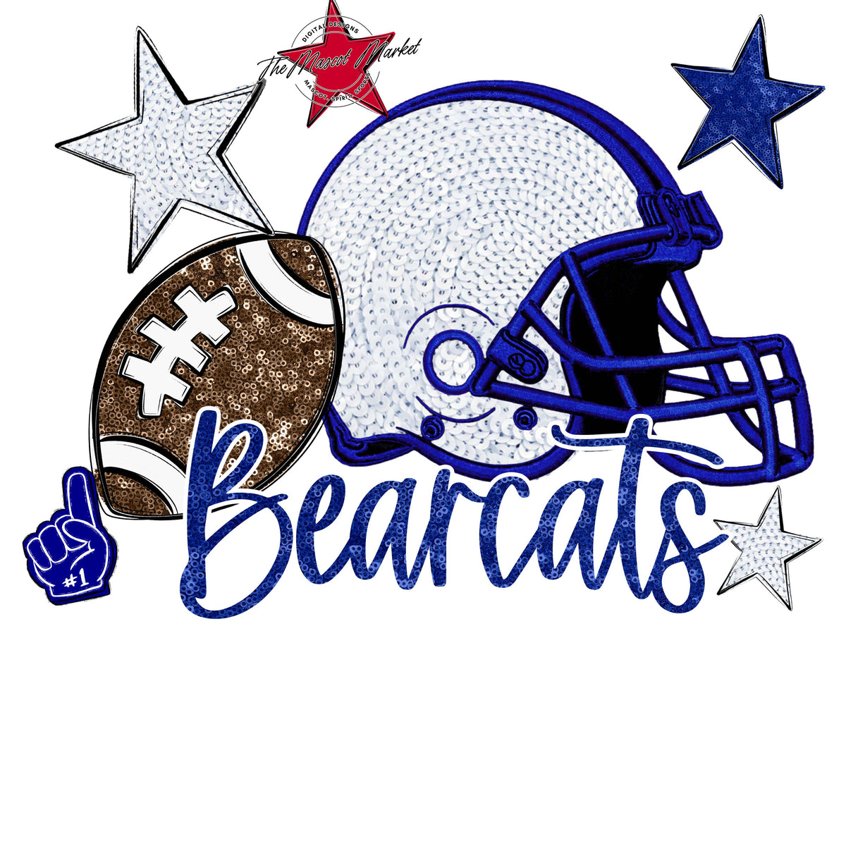 Bearcats Football Embroidered Sequins Design-Blue