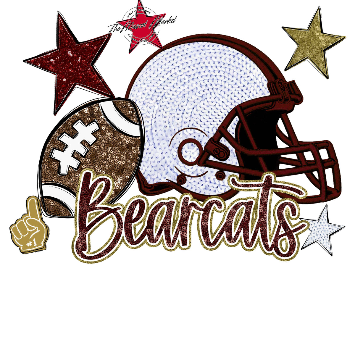 Bearcats Football Embroidered Sequins Design-Maroon & Gold