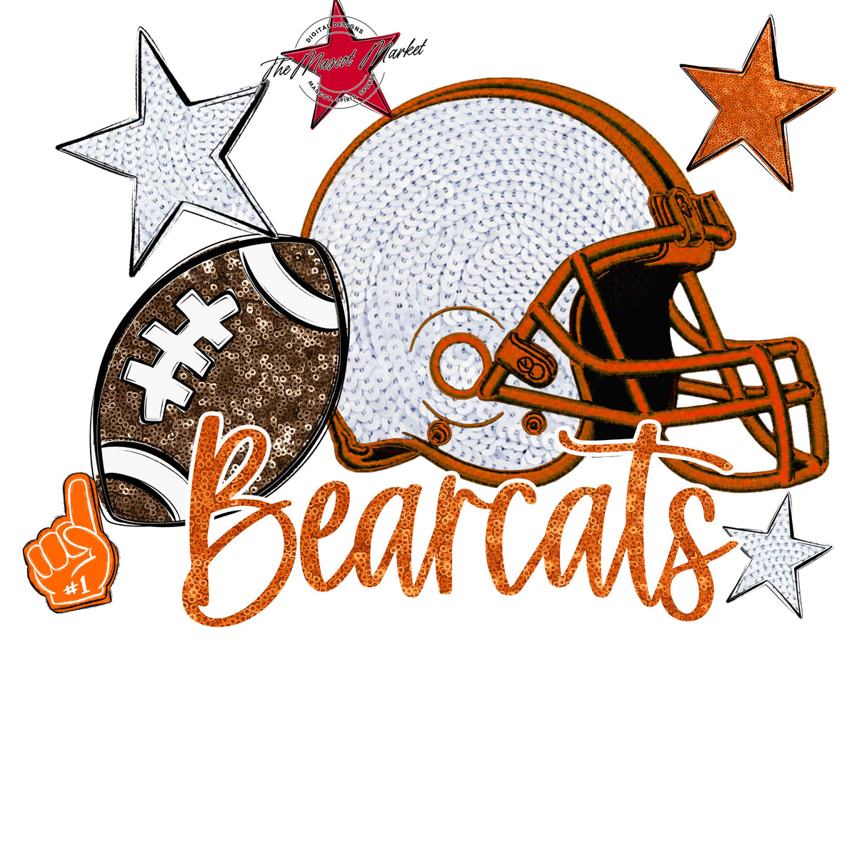 Bearcats Football Embroidered Sequins Design-Orange