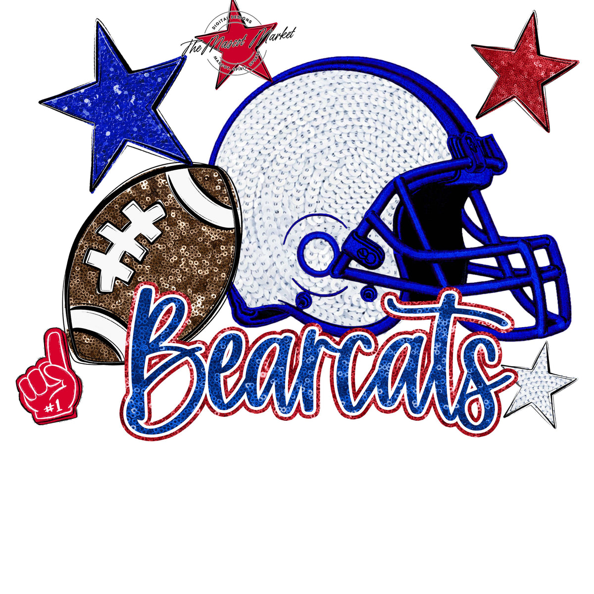Bearcats Football Embroidered Sequins Design-Royal Blue & Red