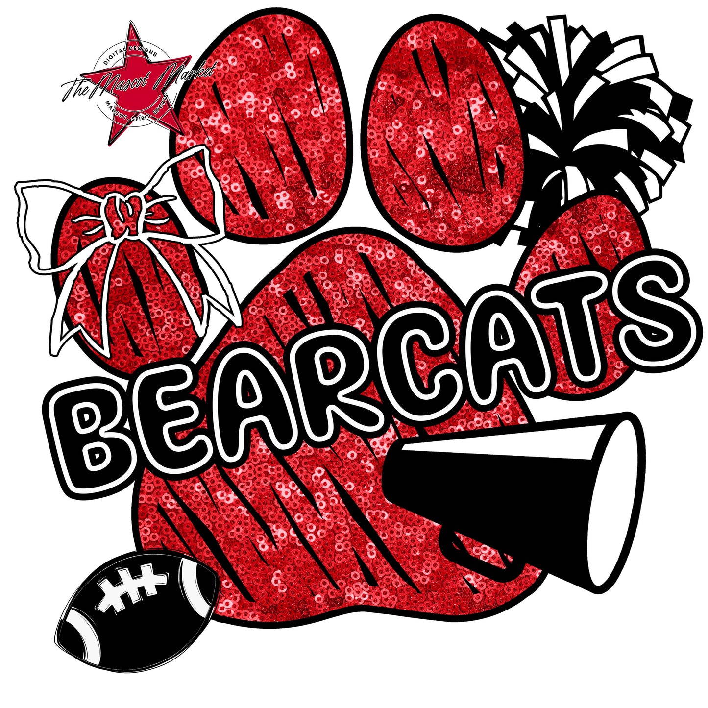 Bearcats Sequins Paw Print Design-Red