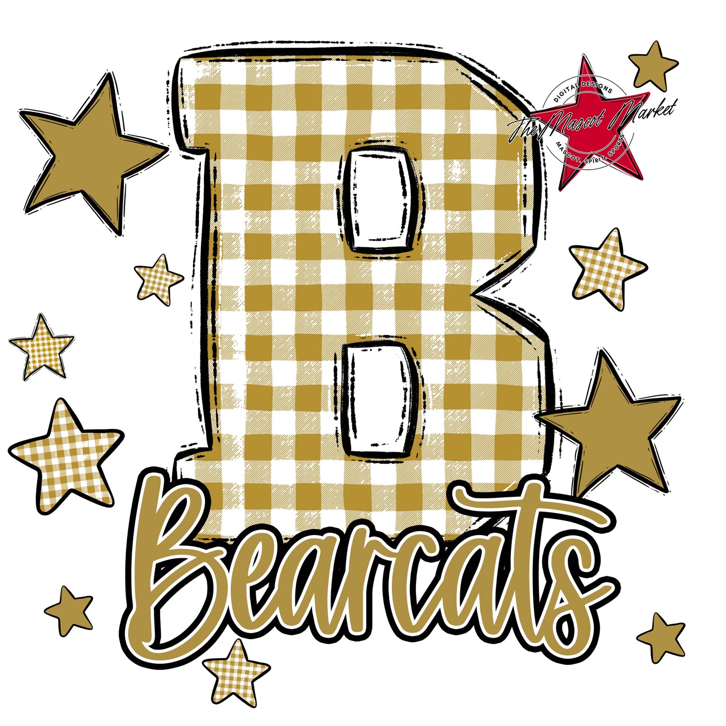Bearcats Plaid Star Design-Gold