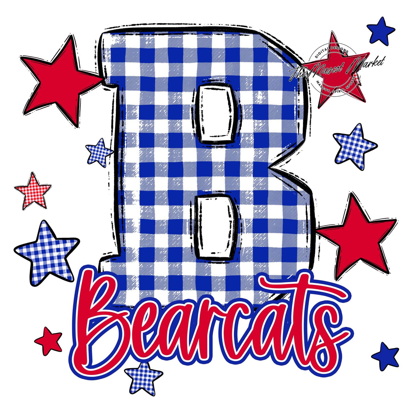 Bearcats Plaid Star Design-Royal Blue & Red