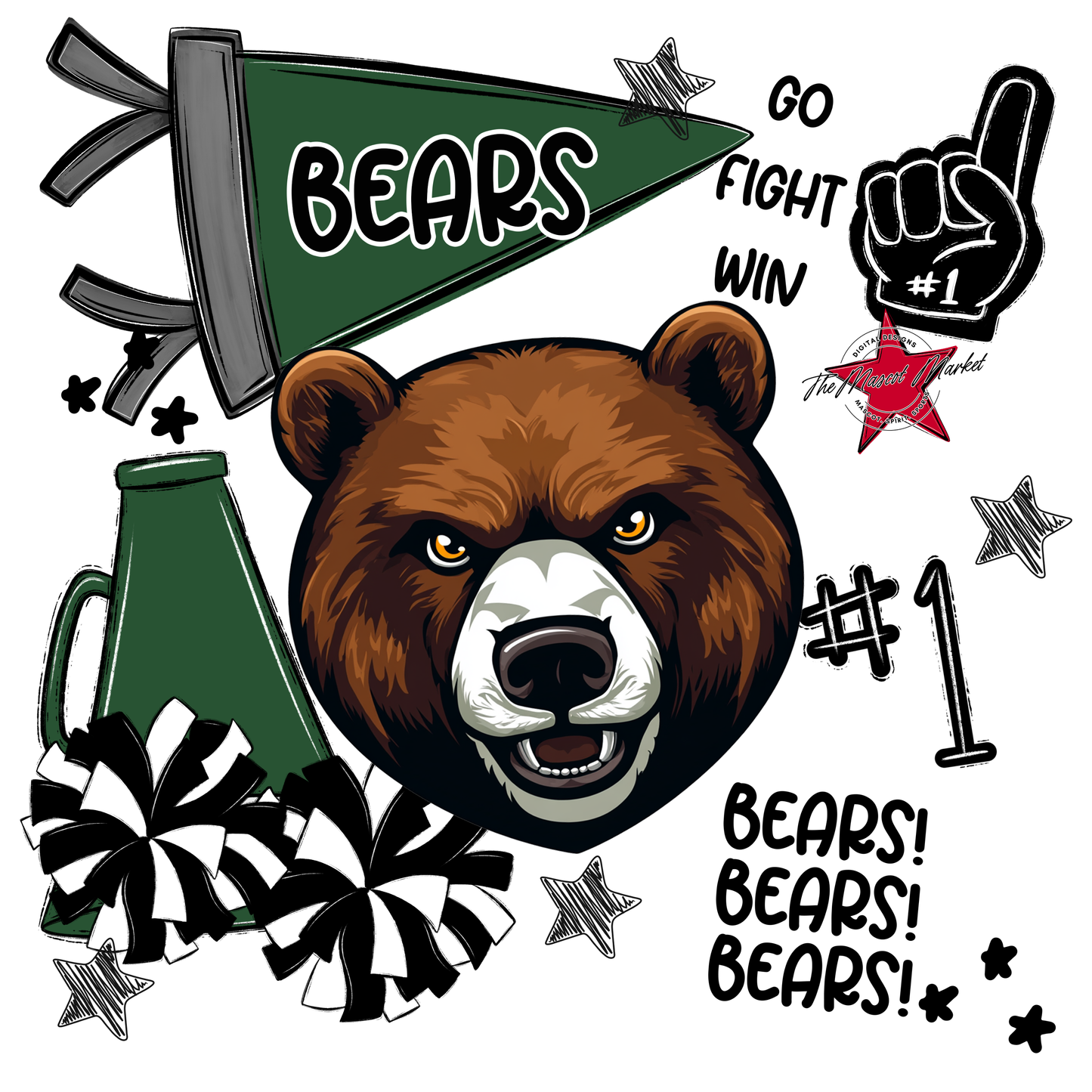 Bears Mixed Mascot Spirit Design-Green