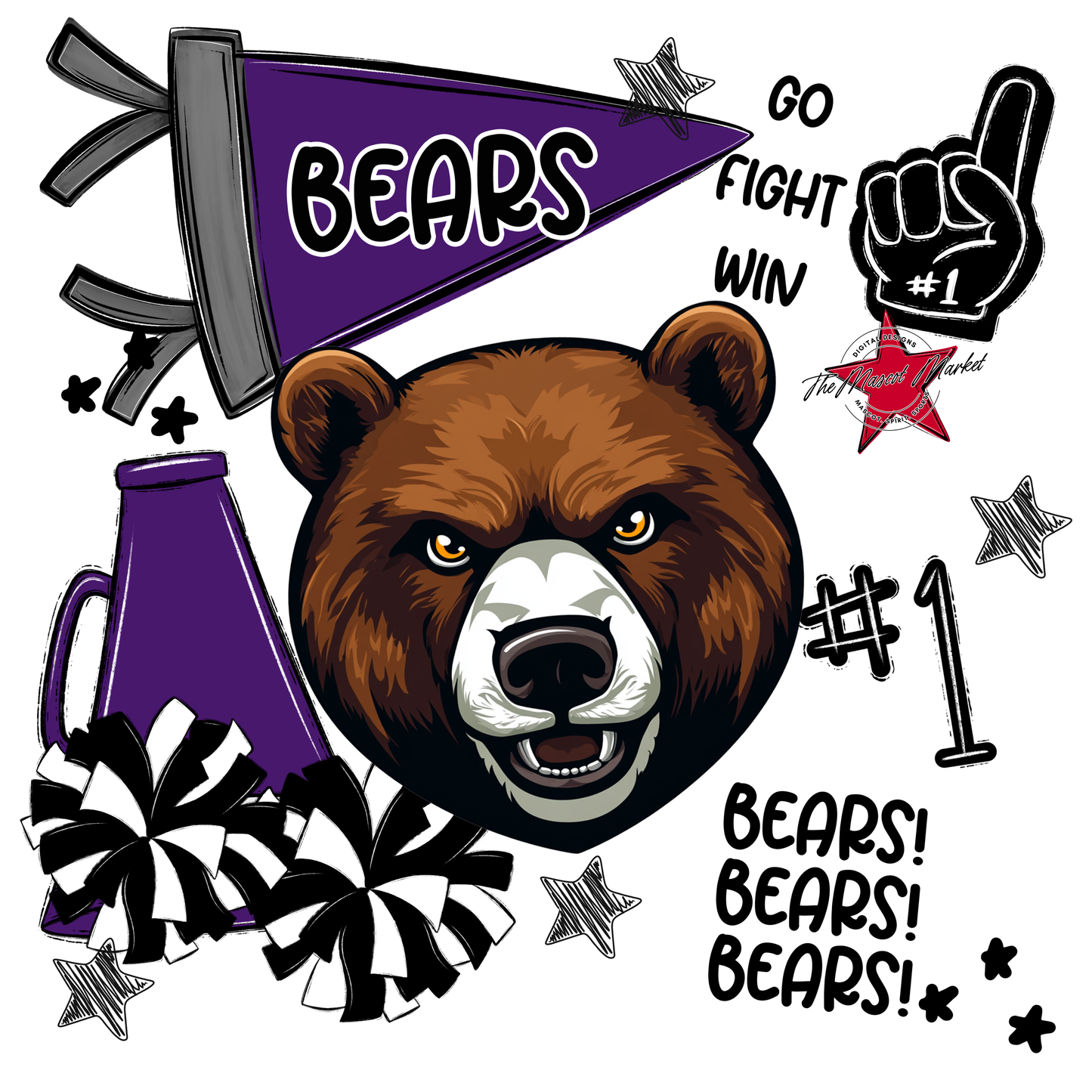 Bears Mixed Mascot Spirit Design-Purple