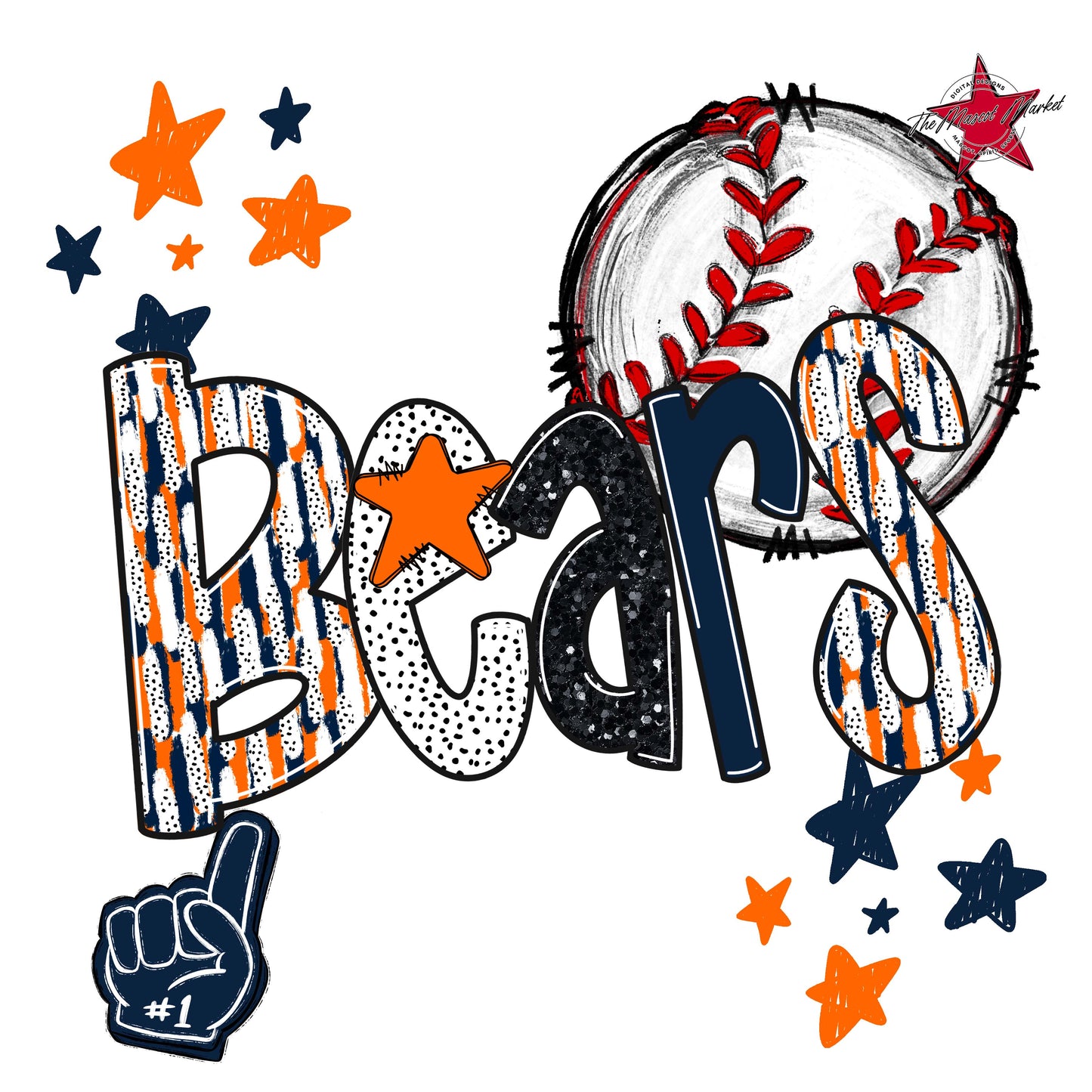 Bears Baseball Scrape-Navy & Orange