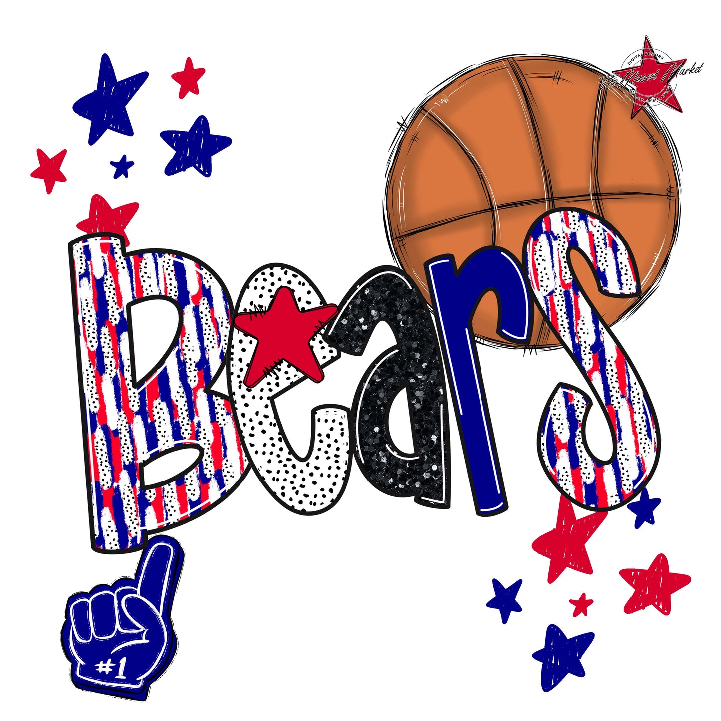 Bears Basketball Scrape-Blue & Red