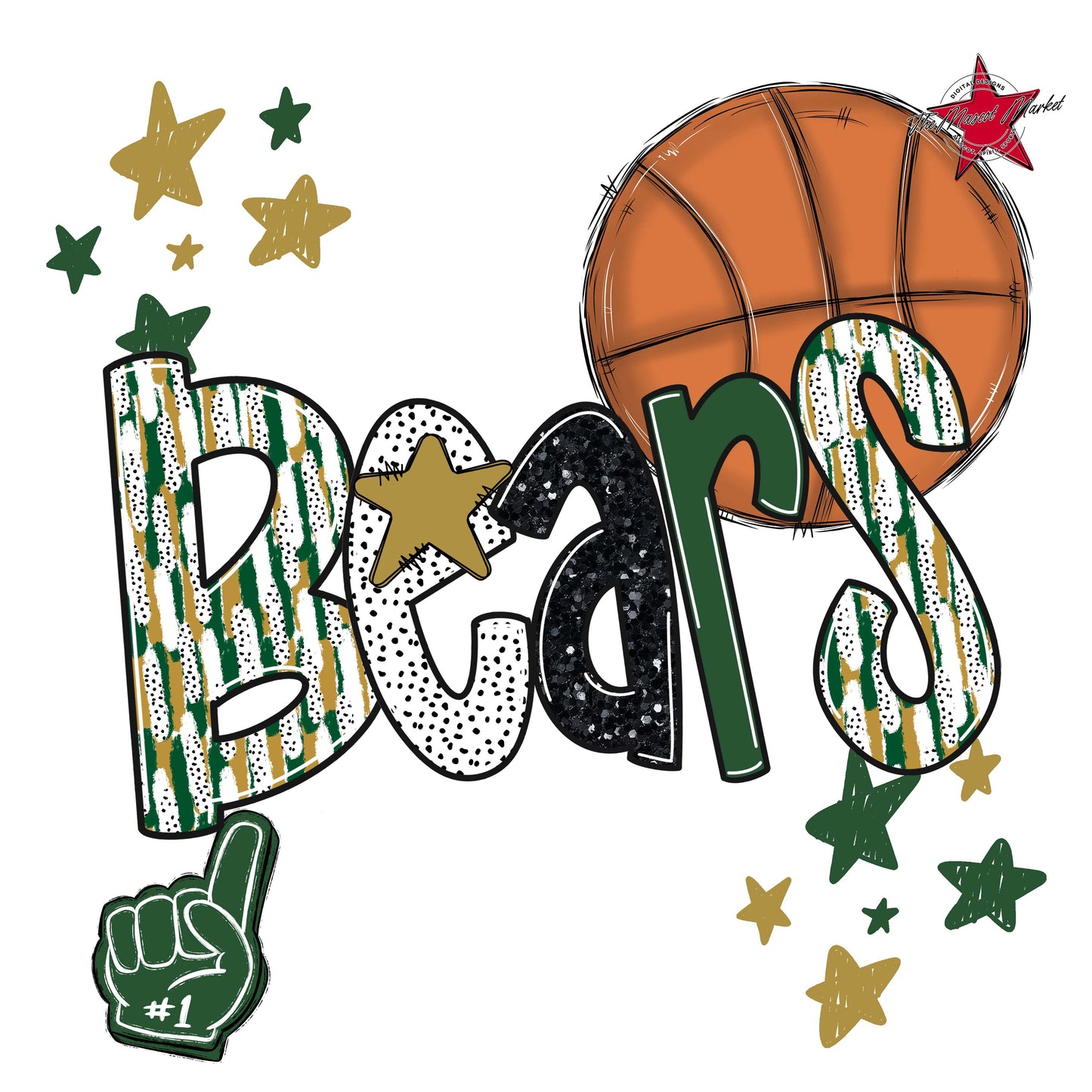 Bears Basketball Scrape-Green & Gold