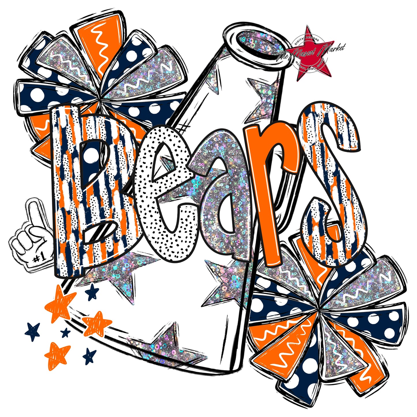 Bears Cheer Megaphone Scrape-Navy & Orange