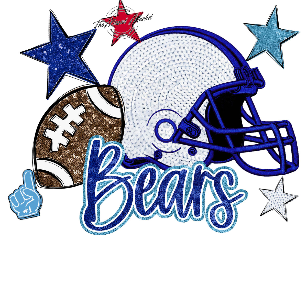 Bears Football Embroidered Sequins Design-Blue & Carolina Blue