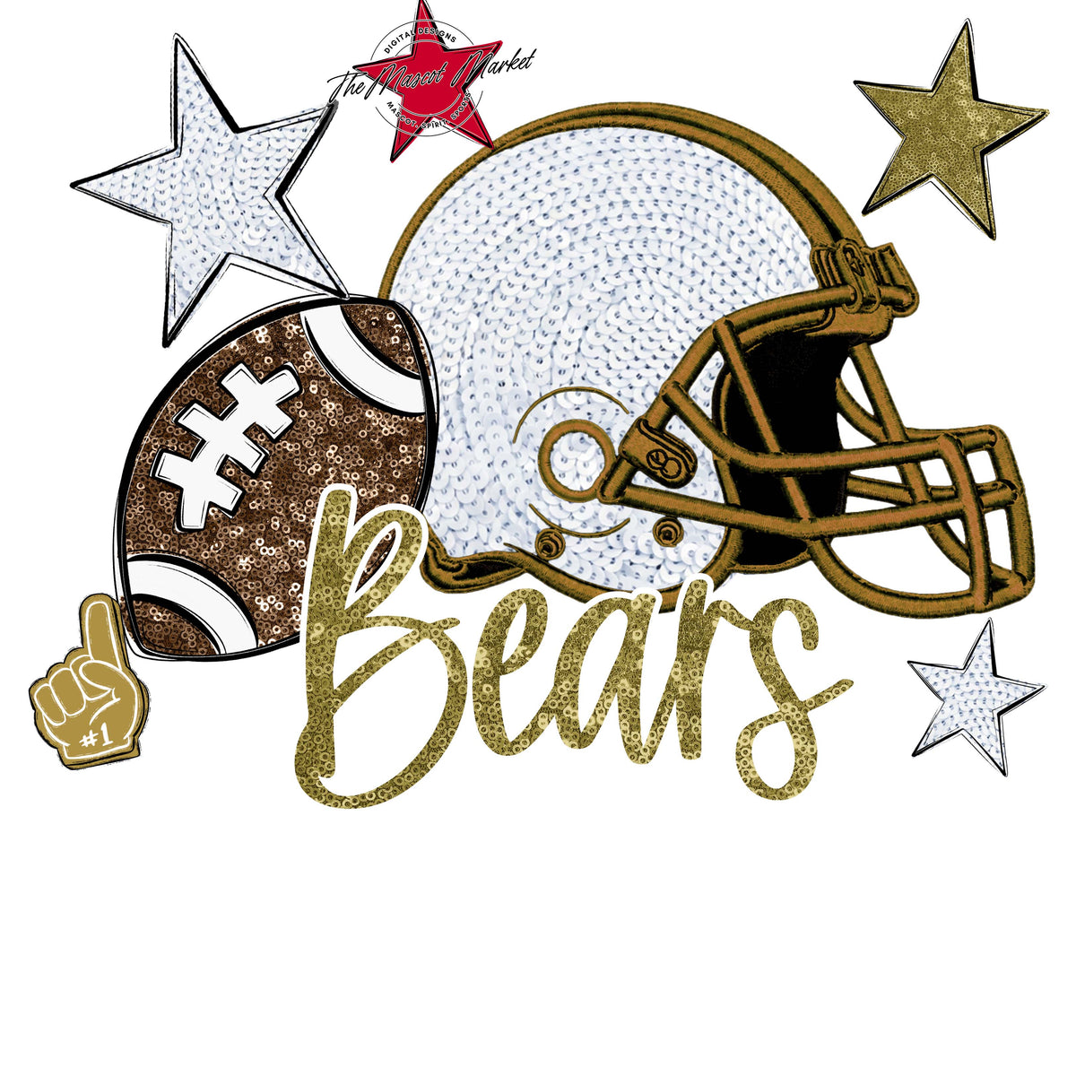 Bears Football Embroidered Sequins Design-Gold
