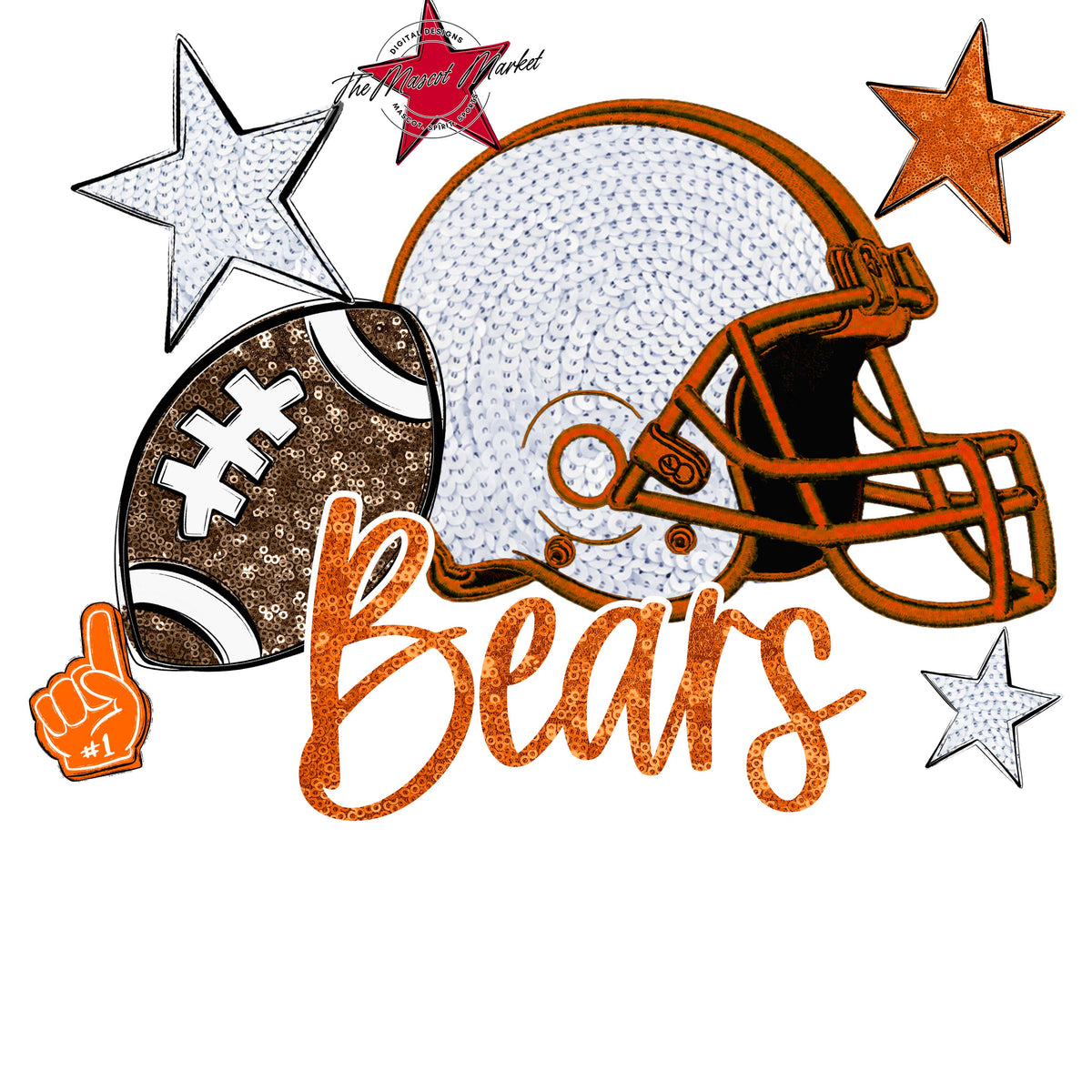 Bears Football Embroidered Sequins Design-Orange