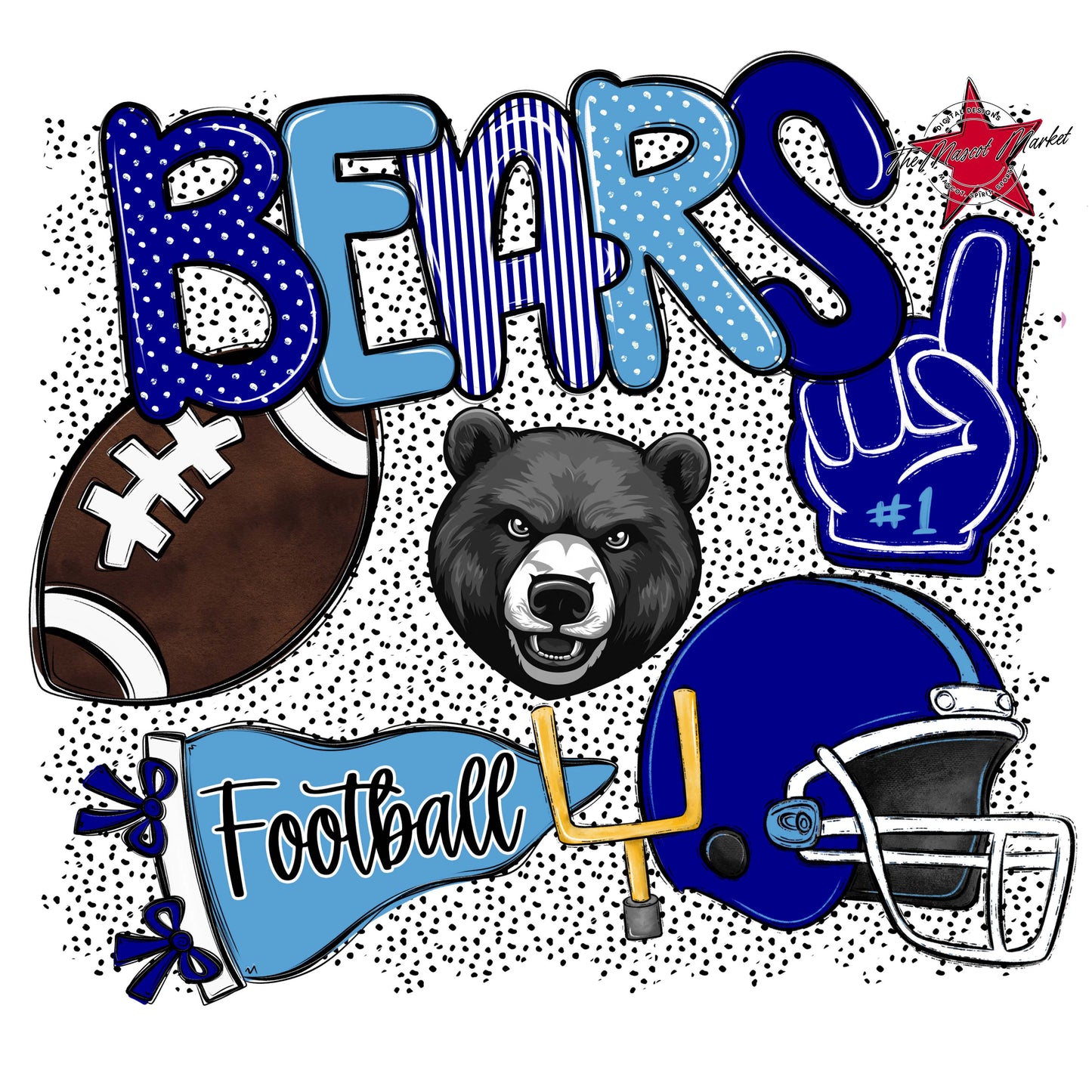 Bears Football Spirit-Blue & Carolina Blue