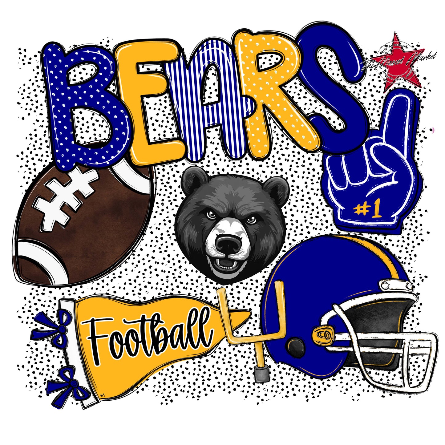 Bears Football Spirit-Blue & Yellow