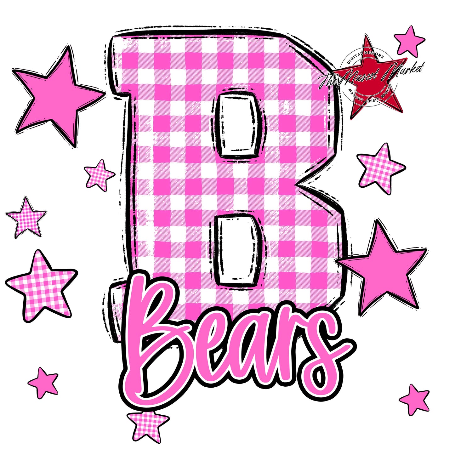 Bears Plaid Star Design-Baby Pink