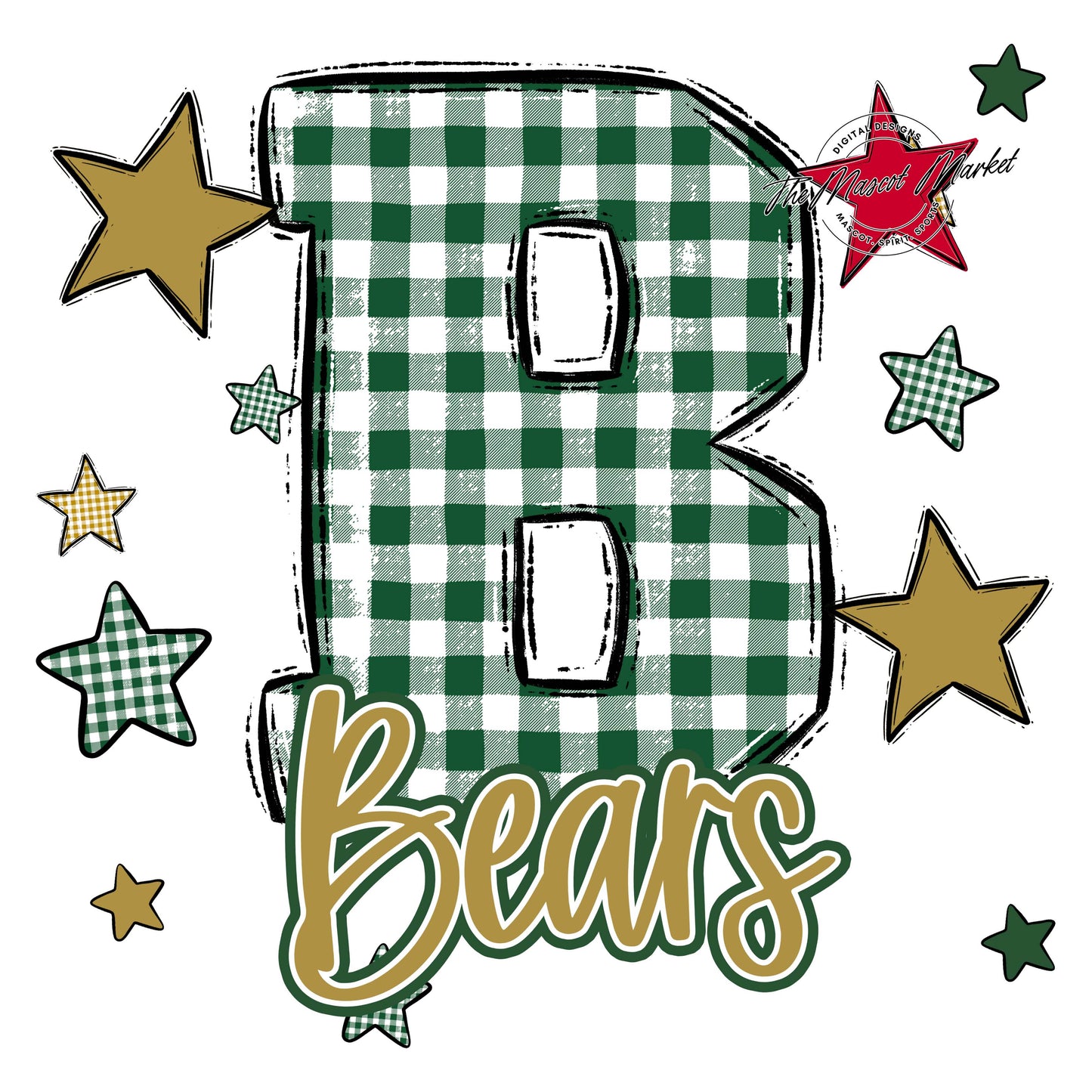 Bears Plaid Star Design-Green & Gold